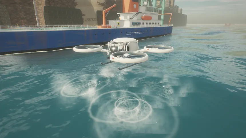 QUAD-4 skimming the water with spray rings