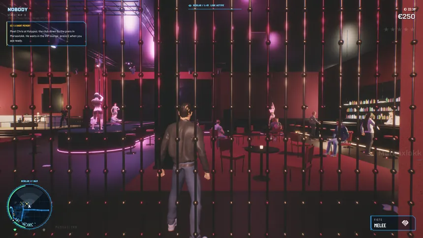 Inside the Kalypso club, behind a bead curtain