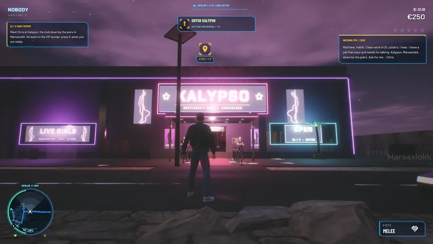 Matthew outside the Kalypso club's neon frontage
